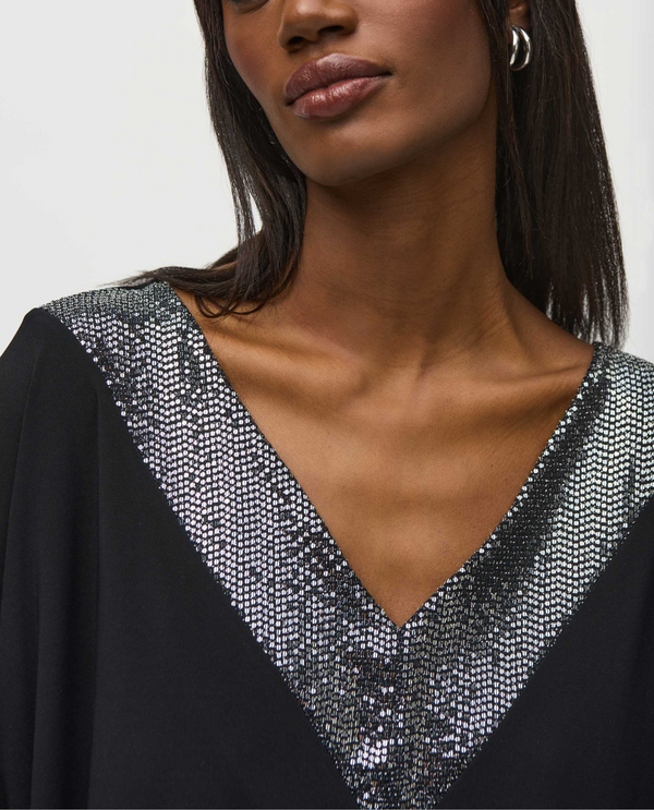 JOSEPH RIBKOFF 244200 SEQUIN LONG SLEEVE TOP BLACK/SILVER