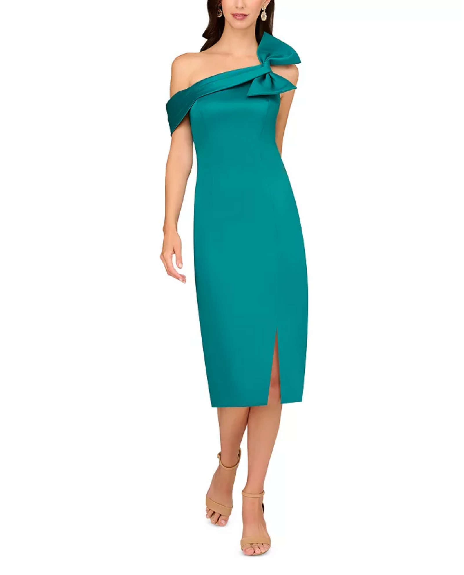 AIDAN MATTOX MD1E208348 ONE SHOULDER BOW MIDI DRESS