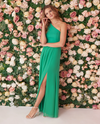 ADRIANNA PAPELL AP1E209149 ONE SHOULDER CHIFFON LONG  DRESS BOTANICAL GREEN