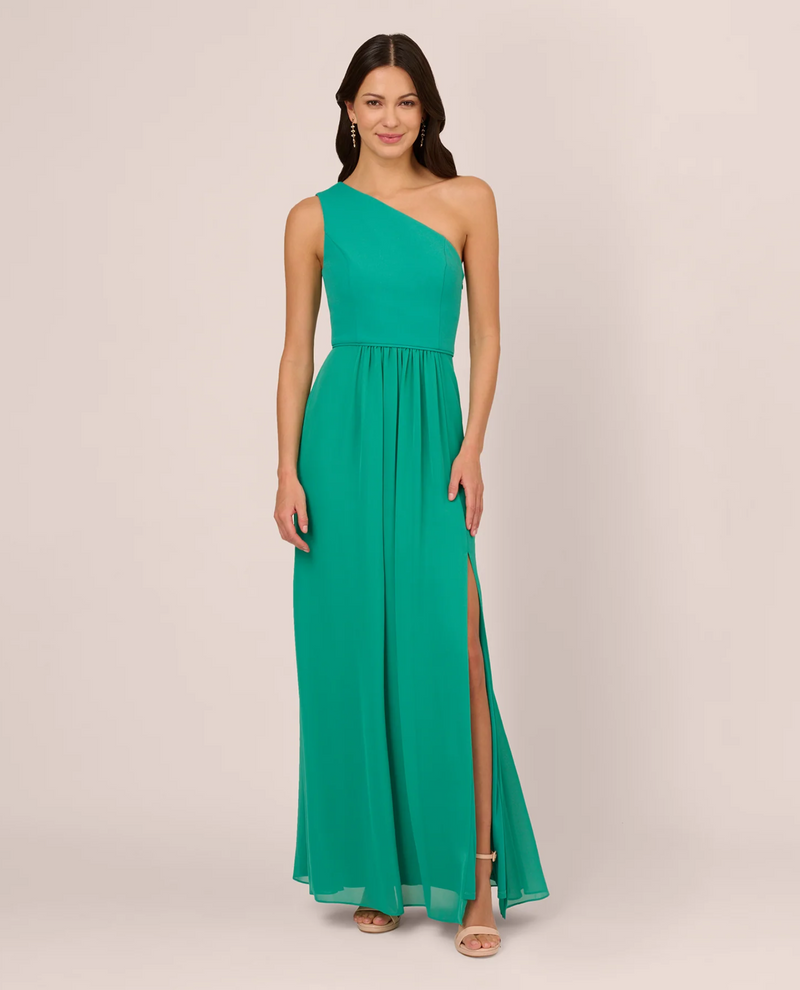 ADRIANNA PAPELL AP1E209149 ONE SHOULDER CHIFFON LONG DRESS ADRIANNA PAPELL AP1E209149 ONE SHOULDER CHIFFON LONG DRESS