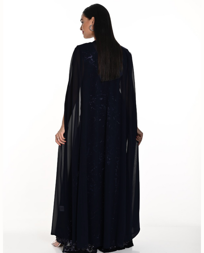 FRANK LYMAN 249282 CHIFFON LONG CAPE BLACK