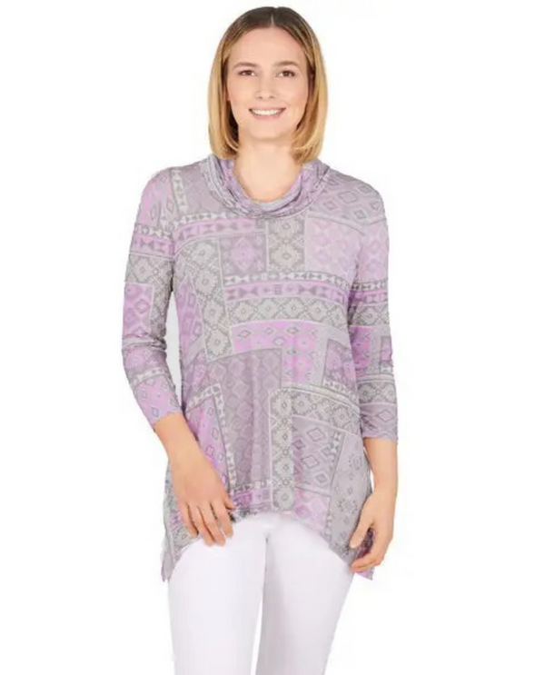 RUBY ROAD 86159 PRINT LAVENDER COWL TOP