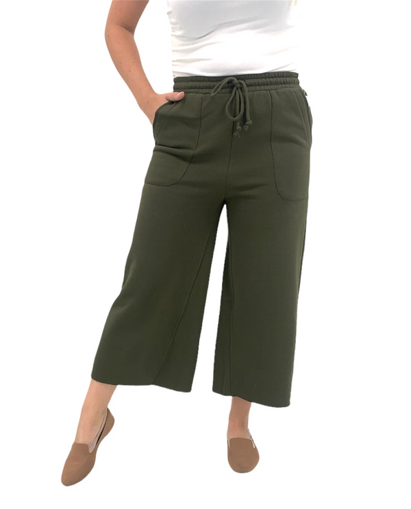 HEM & THREAD 30136 RAW EDGE CROP PANT OLIVE