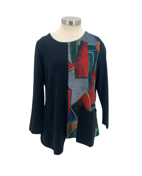 RADZOLI 24516 3/4 SLEEVE PRINT TOP BLACK MULTI