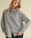 JODIFL G13259 OVERSIZED STRIPE SHIRT WITH BAGETTE CRYSTAL