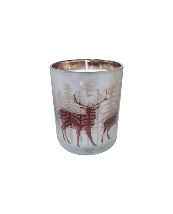 74212-CD MERCURY GLASS DEER LODGE CANDLE -FRASIER FIR