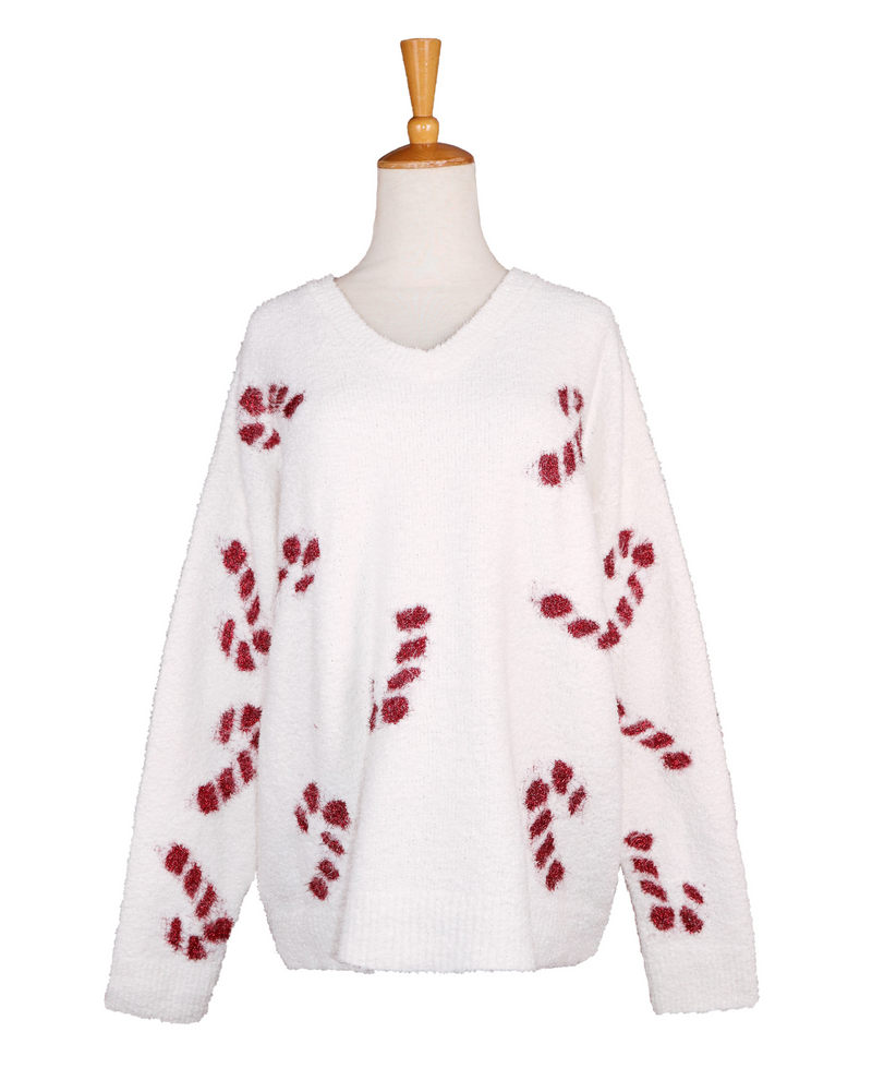 74389-F SOPHIE SPARKLING CANDY CANE SWEATER