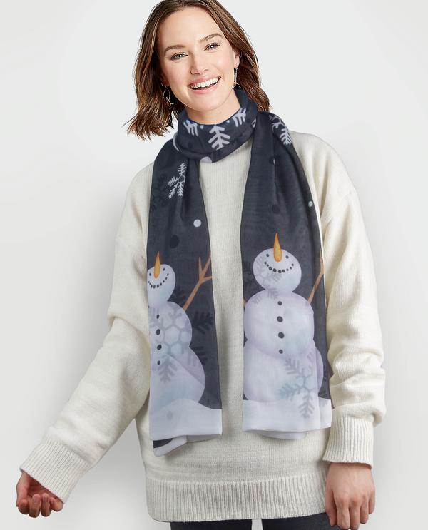 71538-F SNOWMAN & SNOWFLAKE CHIFFON REVERSIBLE SCARF