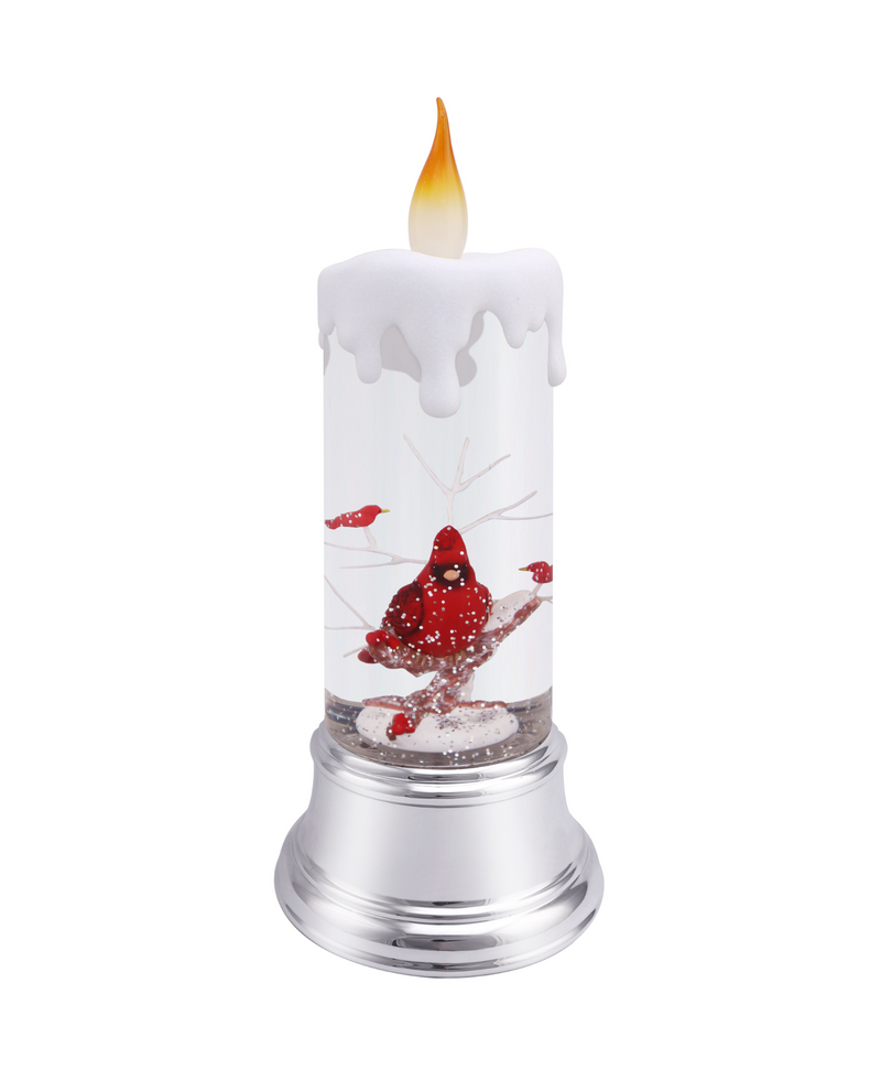 74568-CD ROTATING SNOW CARDINAL GLITTER CANDLE