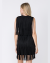 VOCAL IM2010D V NECK TIERED FRINGE  FAUX SUEDE SLEEVELESS DRESS