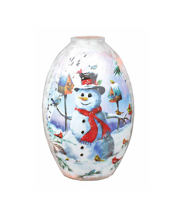 STONY CREEK WINTER SNOWMAN PRE-LIT GLASS VASE WXM4227