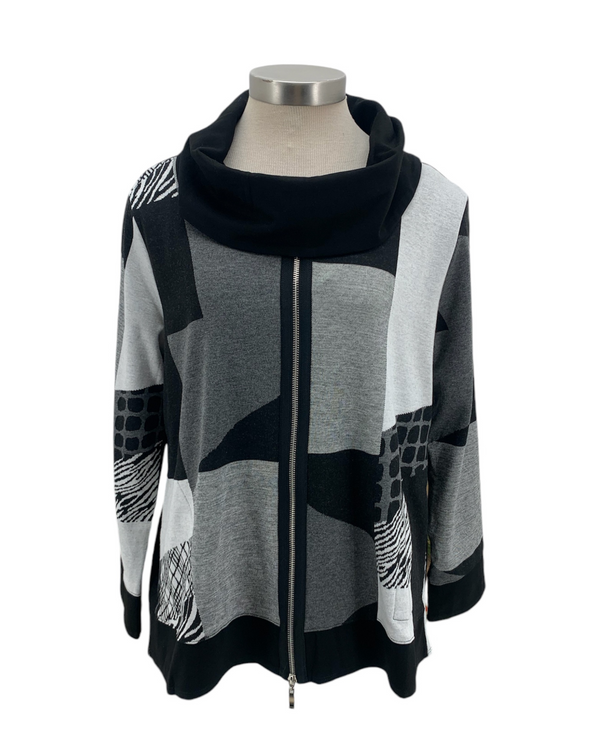 BY JJ SS-117 ZIP COWL PATCH PONTE TOP