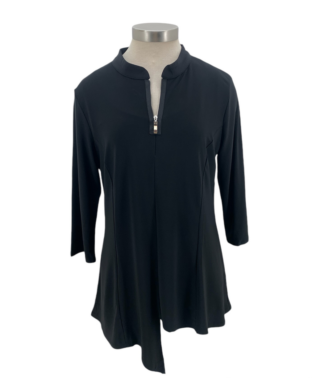 BY JJ IT-276 3/4 SLEEVE ZIP TOP | Asymmetric Hem Princess Seam Top