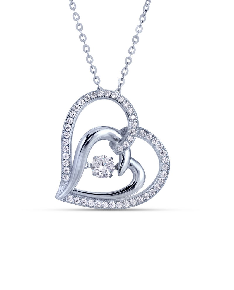 13349 STERLING/CZ HEARTBEAT PENDANT HEART NECKLACE