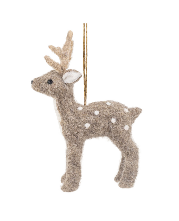 90364 FELTED DEER ORNAMENT 6.5" 