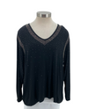 VOCAL W3748L STONES V NECK LONG SLEEVE KNIT TOP BLACK