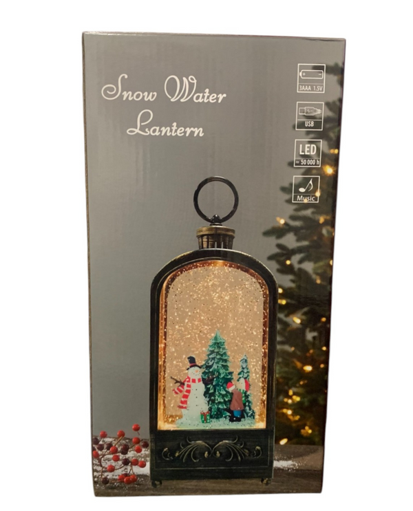 23014B SNOWMAN WITH TREE GLITTER LANTERN