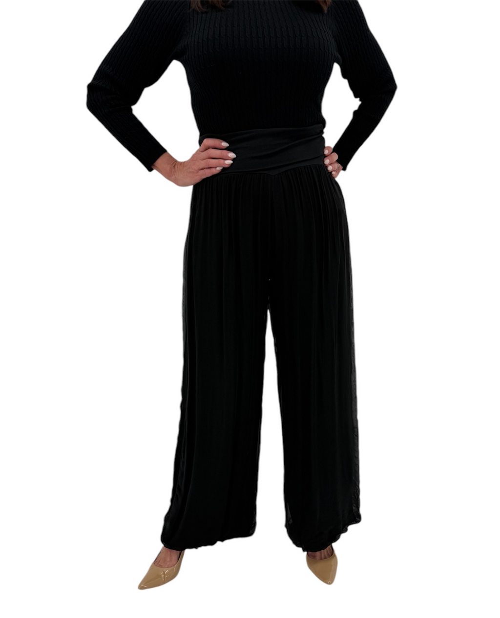 MADE IN ITALY 9992 SILK BALLOON HEM PANT | Wide Leg Silk Pants