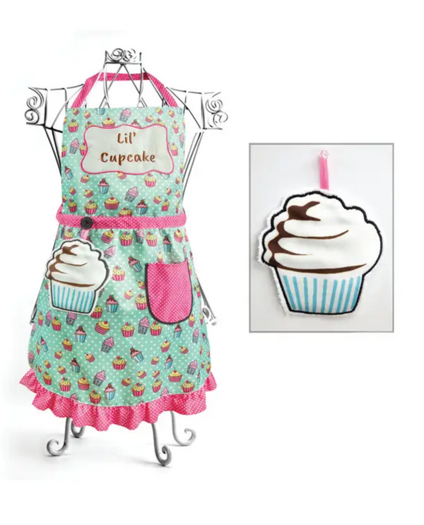 IOIZCB KIDS CUPCAKE APRON $ HANN TOWEL 2 PC SET