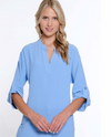 MULTIPLES M15106TM CUFFED DOLMAN SLEEVE Y-NECK BAND COLLAR TOP CORNFLOWER