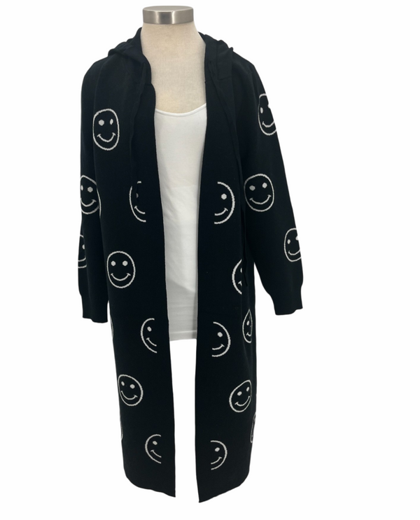 EVIDENCE 91900 HAPPY FACE BLACK/WHITE CARDIGAN