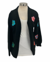 EVIDENCE 91917 FLOWER EMBROIDERED BLACK CARDIGAN