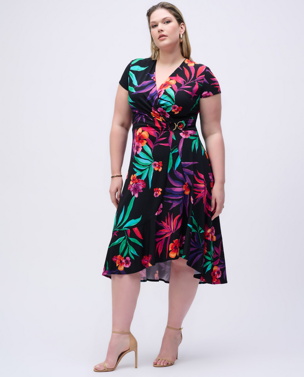 JOSEPH RIBKOFF 251011 SILKY TROPICAL PRINT WRAP DRESS