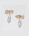 PERIWINKLE GOLD BOWS WITH PEARL DROP EARRING 8120211