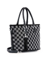 RHINESTONE BLACK & WHITE CHECKER BOARD TOTE BHD-1853 BLACK