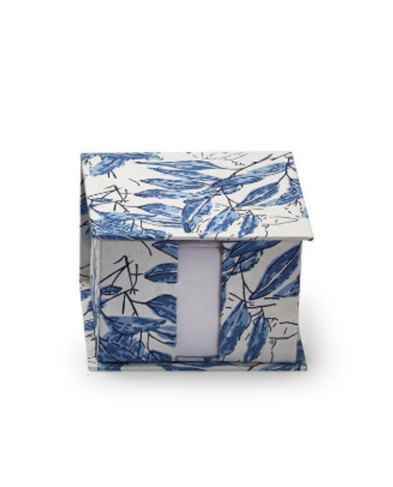 54577-20 INDIGO BLOCK PRINT NOTE PAPER CADDY WITH PENCIL LEAVES