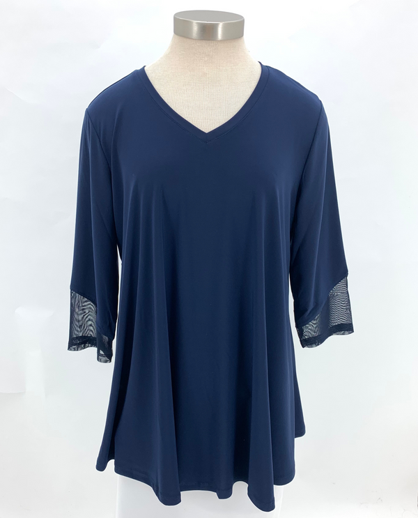 BY JJ  IT-267 V-NECK JERSEY 3/4 SLEEVE WITH MESH TRIM navy