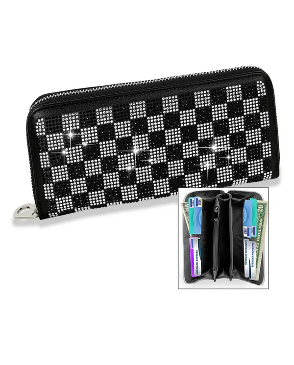 Pattern Rhinestone Squares Wallet BLW-7355 BLACK