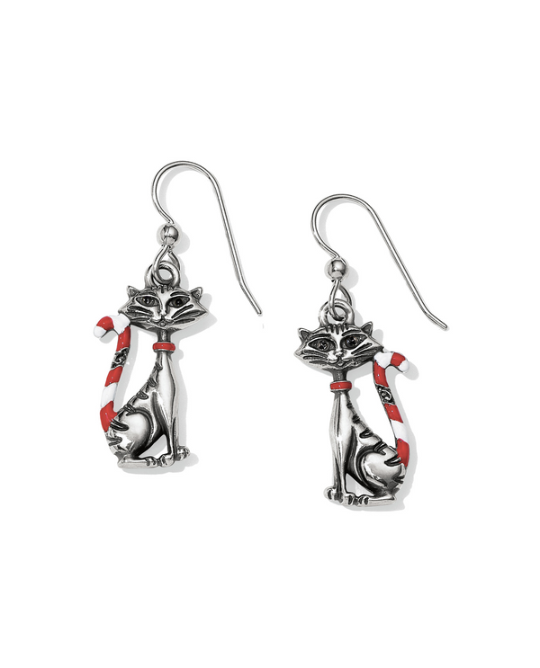 BRIGHTON JA3093 CANDY CANE CAT FRENCH WIRE EARRINGS