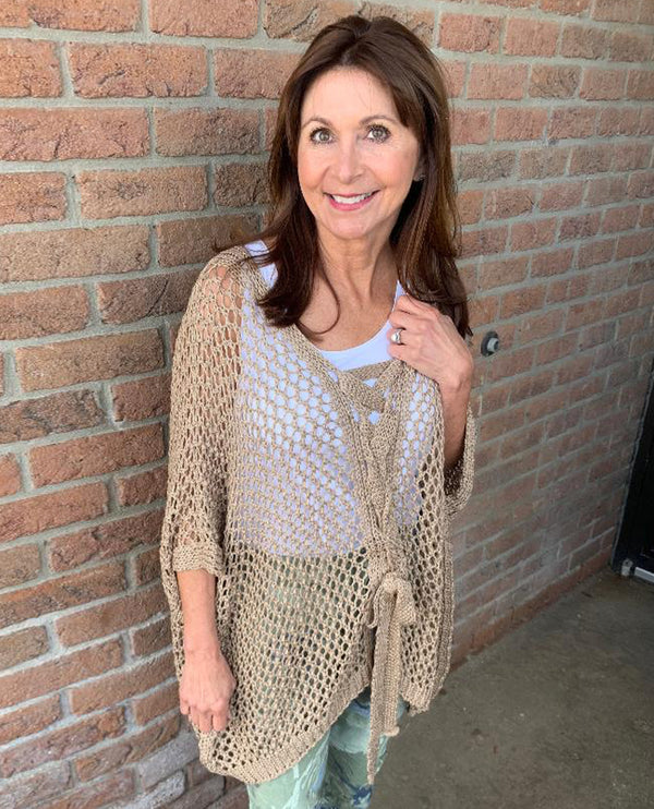 MADE IN ITALY 0980-O CROCHET CARDIGAN TAUPE