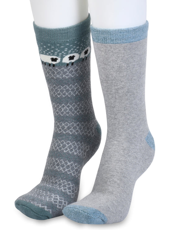 10013020 WOMENS 2 PAIR THERMERAL THIN SOCKS GREY SHEEP/GREY SOLID