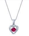 10765 STERLING SILVER CZ DANCING STONE HEART NECKLACE RUBY