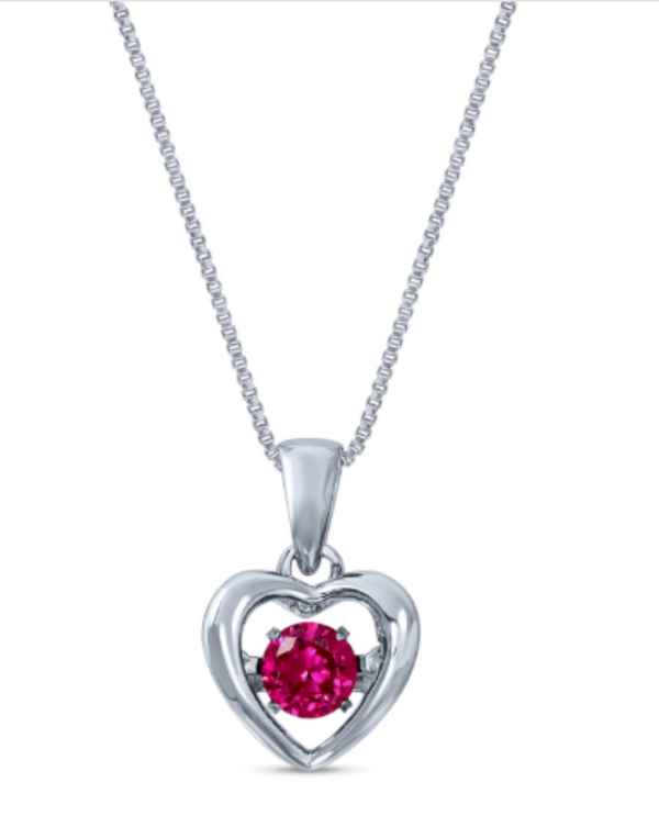 10765 STERLING SILVER CZ DANCING STONE HEART NECKLACE RUBY