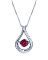10990 STERLING CZ HEARTBEAT DANCING STONE TEARDROP PENDANT NECKLACE RUBY