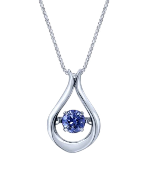 10990 STERLING CZ HEARTBEAT DANCING STONE TEARDROP PENDANT NECKLACE TANZANITE