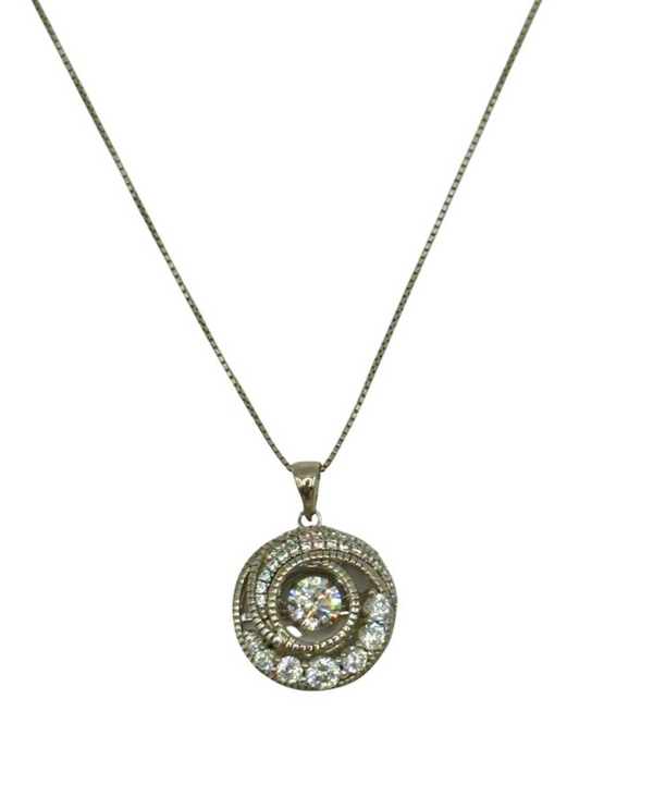 11917 STERLING SILVER CZ DANCING STONE ROUND NECKLACE