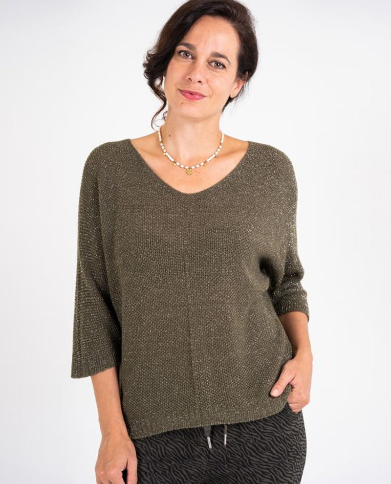 MADE IN ITALY 12062 SHIMMER SWEATER OLIVE