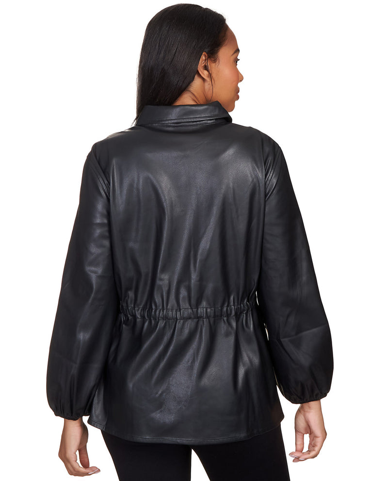 RUBY RD 12331 PETITE FAUX LEATHER ANORAK JACKET BLACK