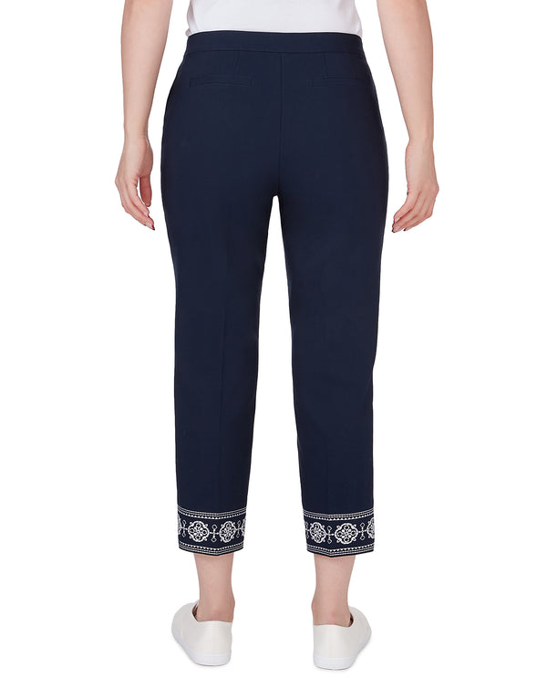 RUBY ROAD 12702 PETITE EMBROIDERED HEM PANT NAVY