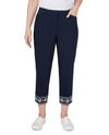 RUBY ROAD 12702 PETITE EMBROIDERED HEM PANT NAVY