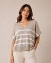 NINTEY NS2105 V-NECK SS STRIPE DOLMAN TOP