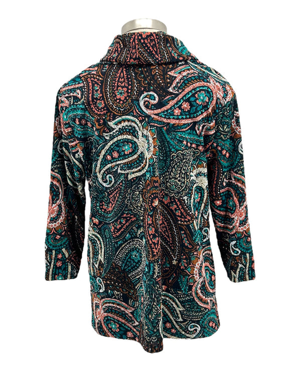 RUBY RD 13351 PETITE COWL-NECK PAISLEY 3/4 SLEEVE KNIT TOP NAVY MULTI