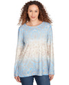 RUBY RD 13355 OMBRE PATTERED SCOOP TOP BLUE/IVORY