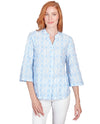 RUBY ROAD 13746 PETITE EMBROIDERED COTTON TOP ATLANTIC MULTI