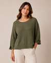 NINETY NS2228 PERFORATED 3/4 SLV CREWNECK