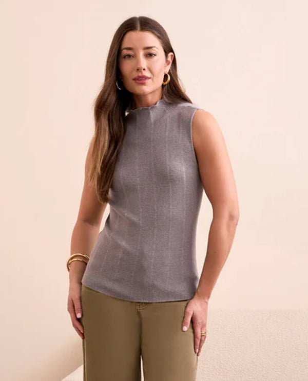 TRIBAL 1561O SLEEVELESS MOCK NECK TOP GREY MIX